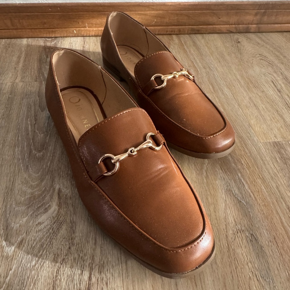 Journee Collection Tan Loafers with Gold Accent